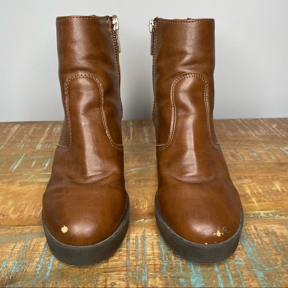 TOPSHOP Brown Leather Heeled Ankle Boots size 36 - Picture 3 of 8